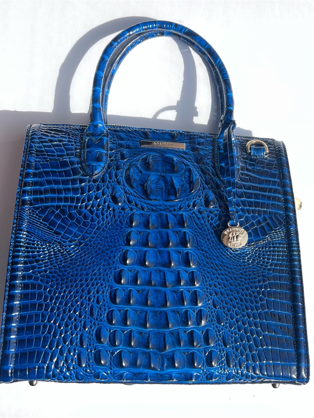 Brahmin Carolina Blue Croc-Embossed Leather Satchel Bag Purse